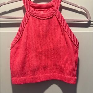 aerie Vibrant Pink Cropped Ribbed Halter Top - M